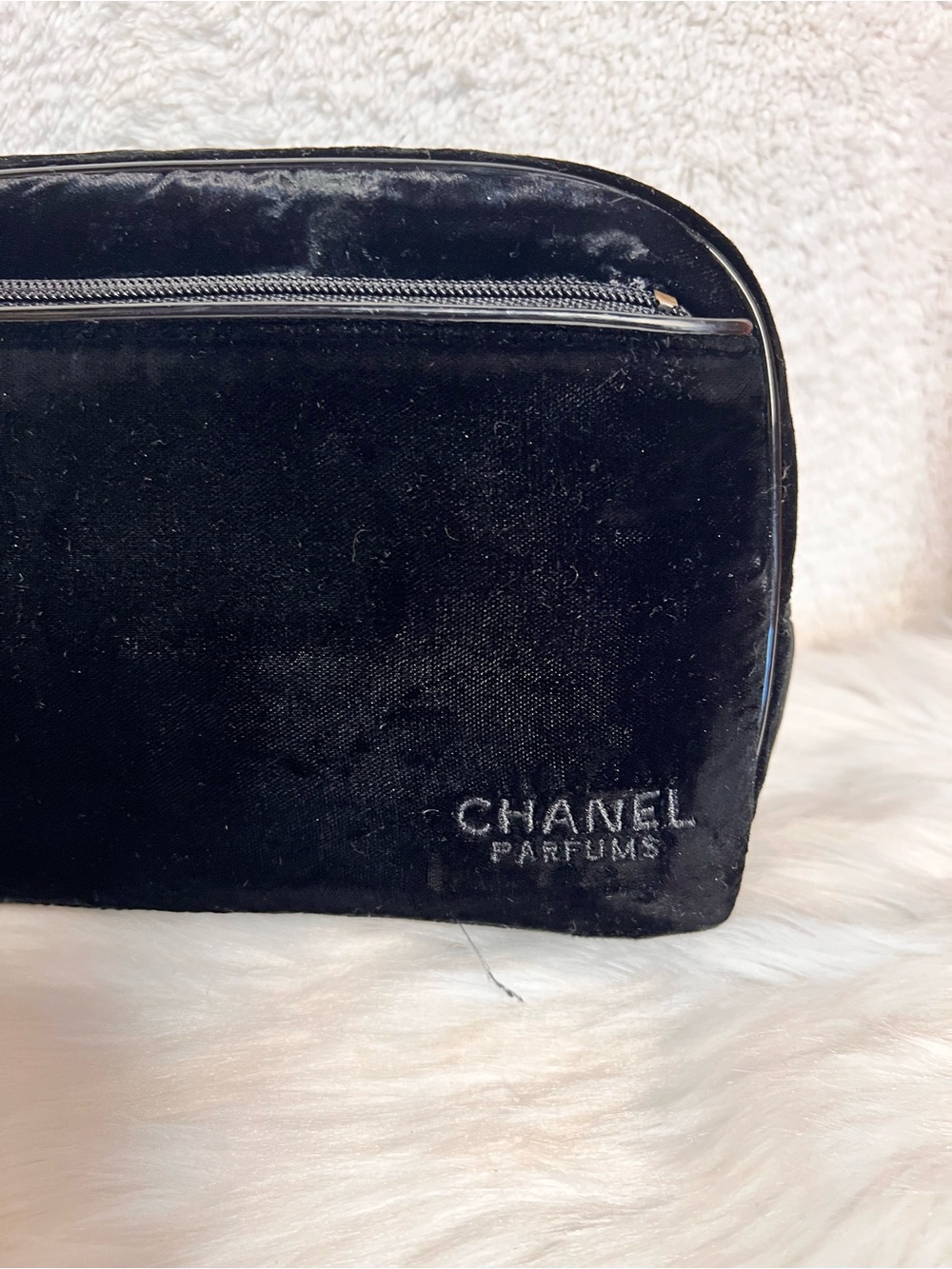 CHANEL Black Velvet Toiletry Pouch with Branded Logo - Picture 2 of 7